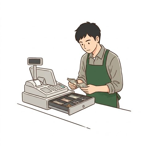 レジのお金を数える