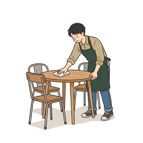 テーブルを拭く